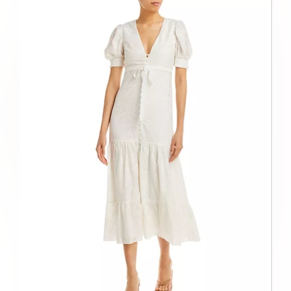 Alice + Olivia Dresses & Skirts - NWOT Alice & Olivia White Puff Sleeve Cotton Embroidered Midi Dress‎ Sz 6